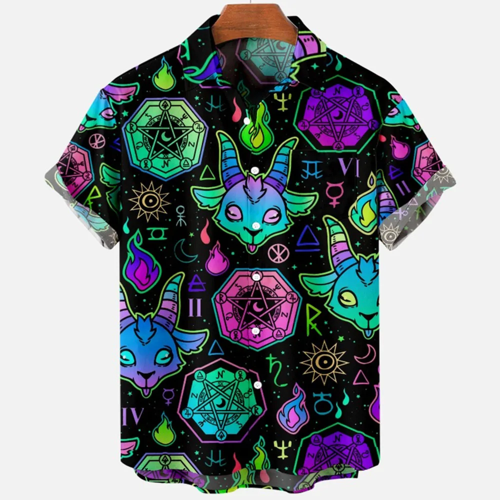 2023 Devil Horror 3d Print Hawaiian Shirt Men Clothes Loose Breathable Men's Shirts Summer Male Shirt Male Clothes Short Sleeve