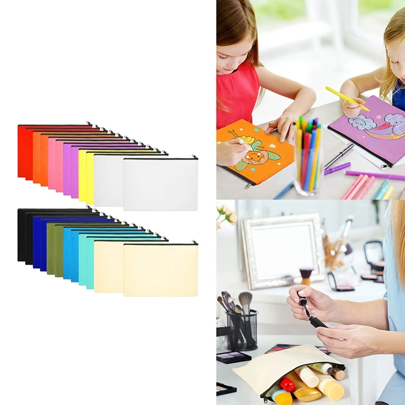 

24Pcs Cosmetic Bag Canvas Bag Makeup Bag Traveling Toiletry Pouch Pencil Bag With Zipper Multicolor