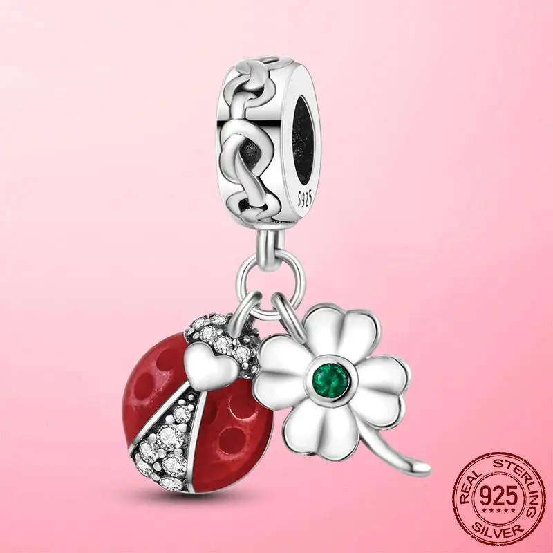 

Breloque Charms plata de ley 925 Silver Ladybug Lucky Clover Flower Horseshoe Dangle Charm Beads fit Pandora Bracelet