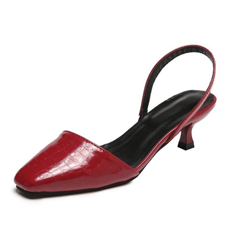 Fashion Women Shoe New Classic Low-Heeled Shoes Fashion Ladies Thin Heels Pointed-Toe Slip-on Mules Retro Wine Red Pumps Women's