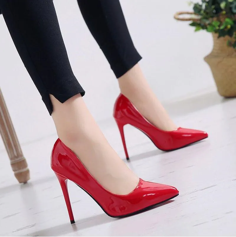 

women's high heel HOT Women Shoes Pointed Toe Pumps Patent Leather Dress High Heels Boat Shoes Wedding Shoes Zapatos Mujer