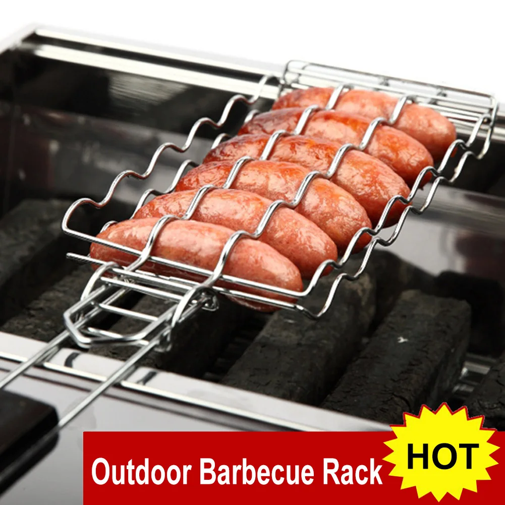 

Metal Mesh Baskets BBQ Barbecue Hot Dog Rack Sausage Grilling Basket Grill Rack Picnic Camping Accessories BBQ For kitchen Tool