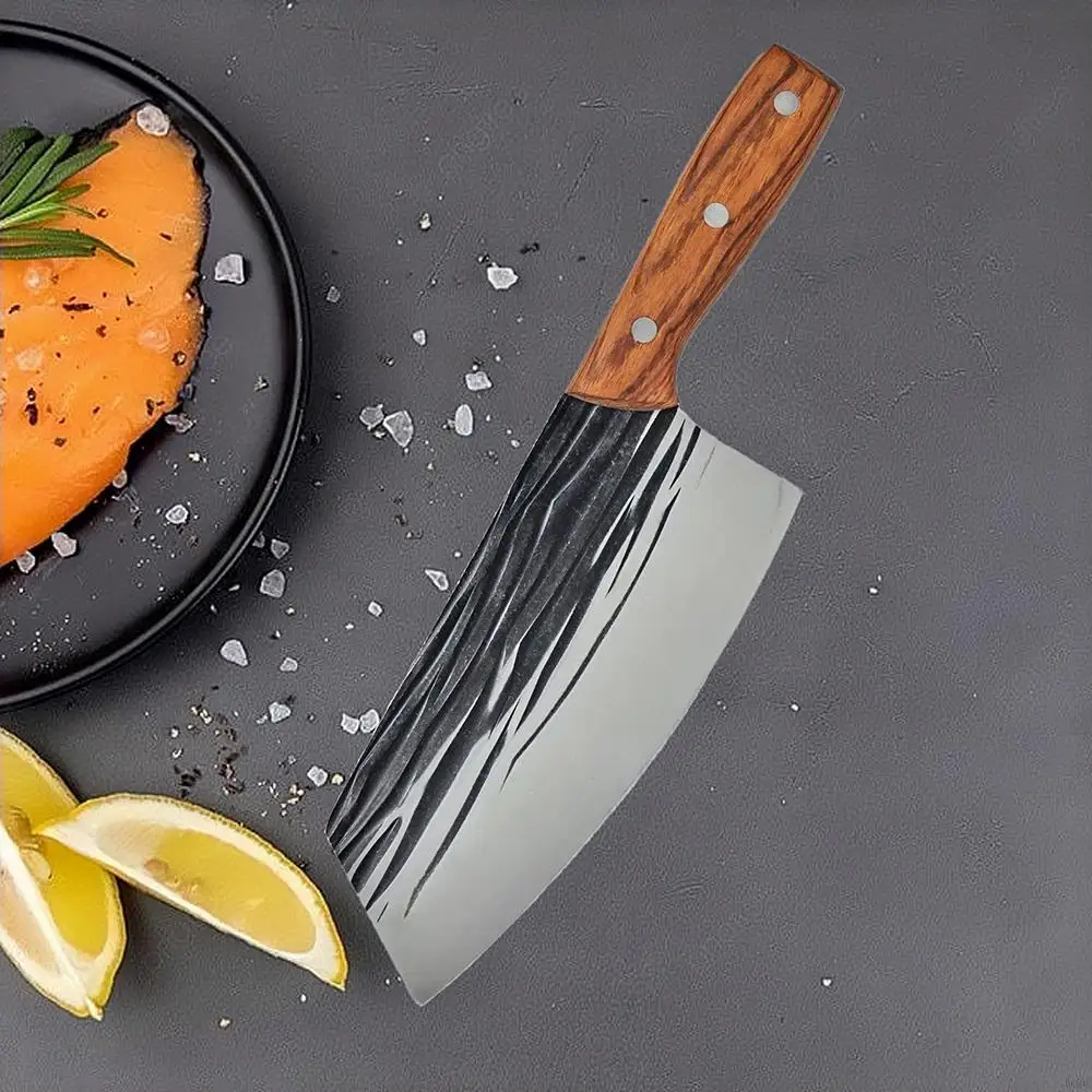 

8inch Kitchen Knife Wood Handle Handmade Forged Stainless Steel Chef Meat Knife Butcher Knives Cleaver Slicing Utility Knife