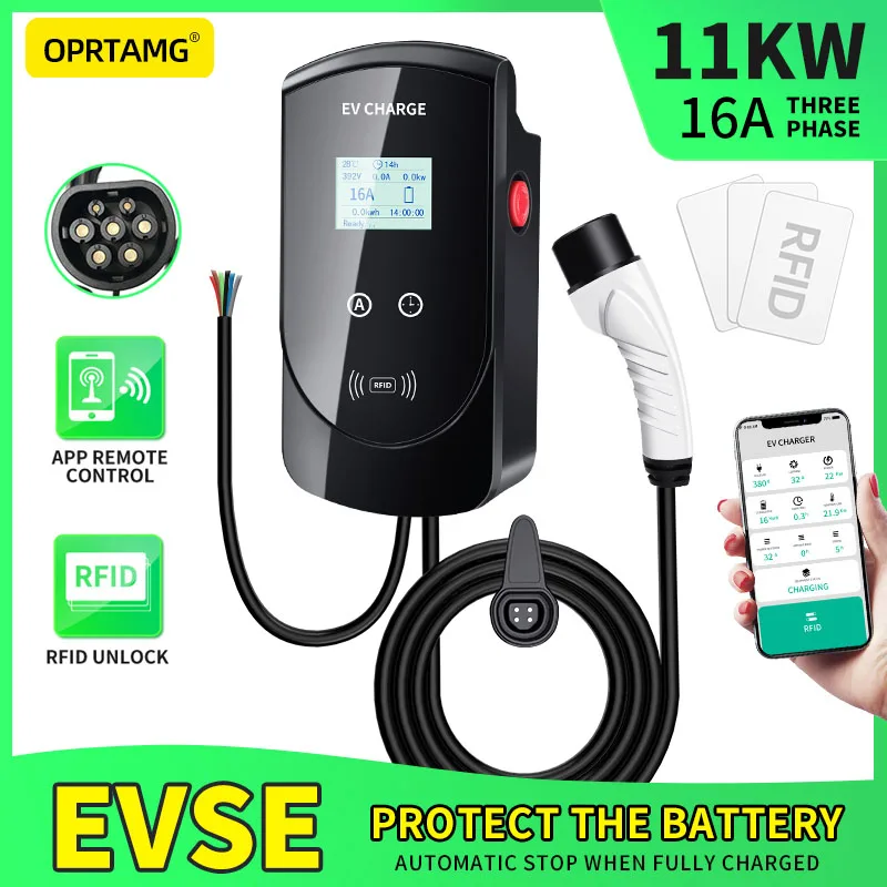 

OPRTAMG EV Charger for Electric Vehicle Car EV Charging Station Cable EVSE Wallbox Type 2/1 Plug EV Car Charger 3 Phase 16A App