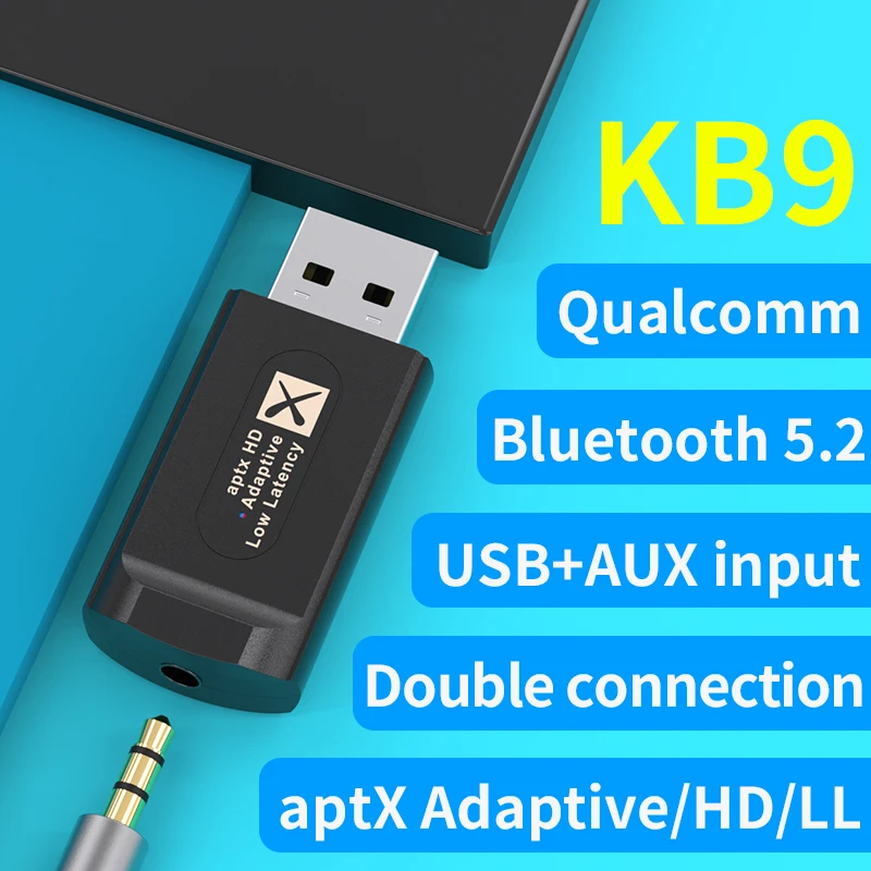 Bluetooth 5 2 USB аудио передатчик адаптер ключ aptX адаптивный/HD/низкая Lantency 3 мм Aux in Mic для