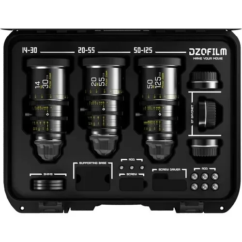 Фото Кинокамерные объективы DZOFILM Pictor T2.8 Super35 Parfocal Zoom (14-30 мм, 22-55 мм, 50-125 мм) в комплекте с жестким кейсом для креплений PL и EF №1