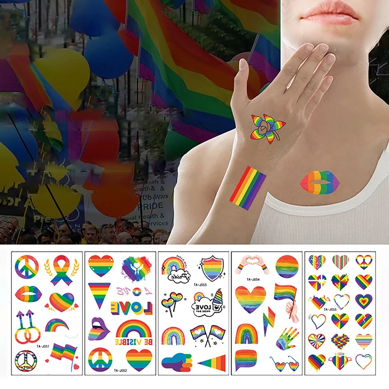 

10 Sheets LGBT Temporary Tattoo Sticker Pride Day Rainbow Tattoo Sticker Homosexual Camouflage Sticker Games Face Sticker