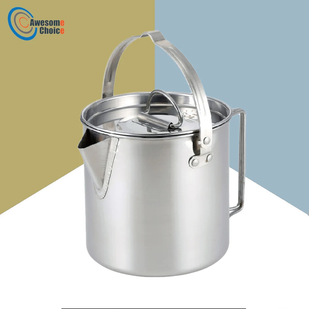 

1.2L Outdoor Camping Hiking Portable Kettle 403 Stainless Steel Collector Heat Ring Coffee Water Kettle Teapot
