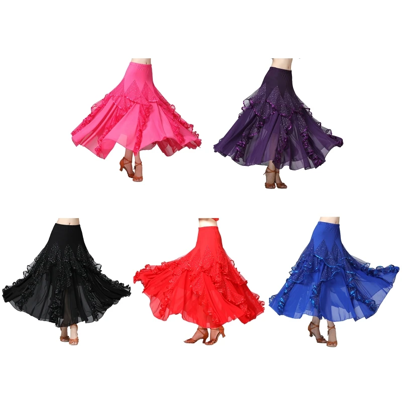 

5 Colors Modern Waltz National Standard Dance Wear Long Skirt Splicing Big Hemlines Dancing Stage Practice Training Clothes