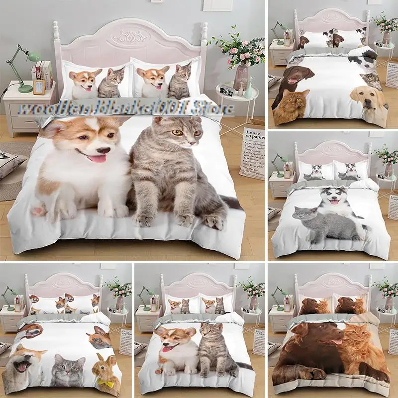 

Gift For Boys And Girls Bedding Set Dog With Cat Friendly Duvet Cover Bedclothes Pillowcase Comforter Covers Bed Sets