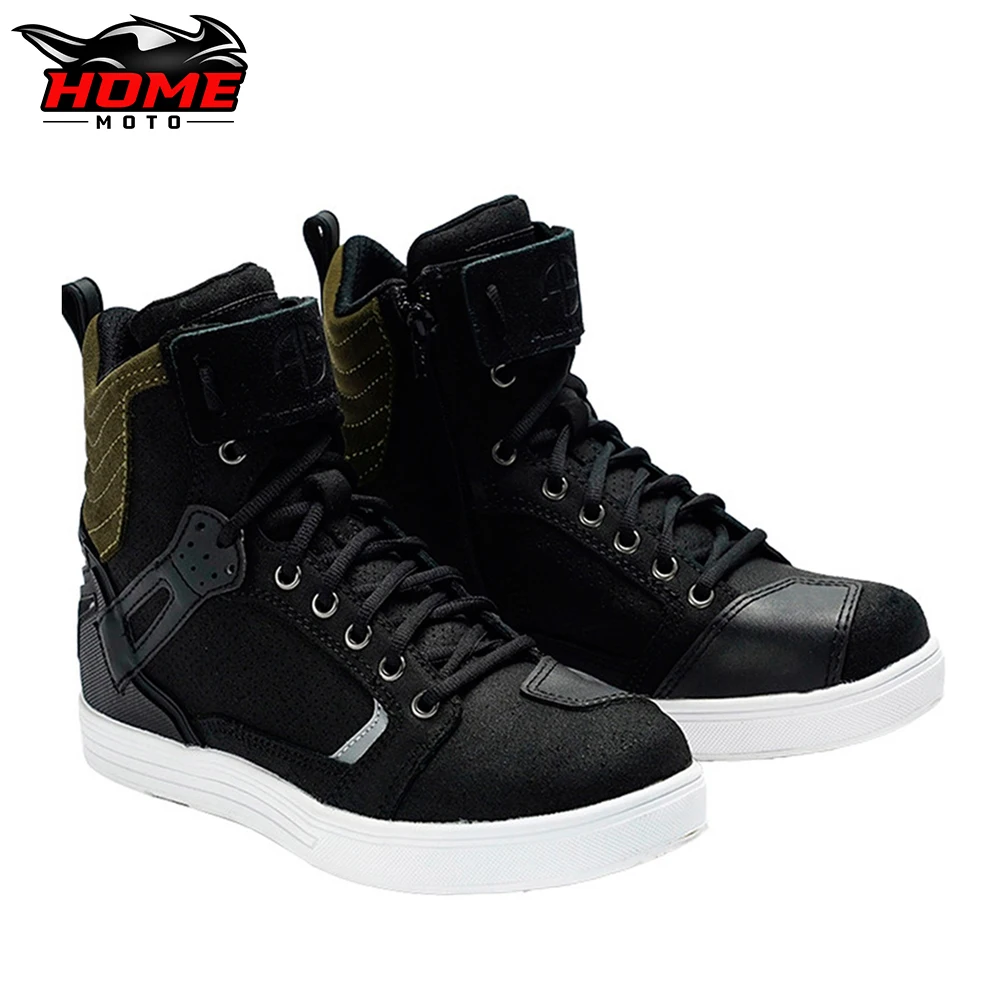 

Black Motorcycle Boots Men Waterproof Motocross Shoes Microfiber Leather Botas Moto Riding Boots Non-slip Motorbike Shoes Women