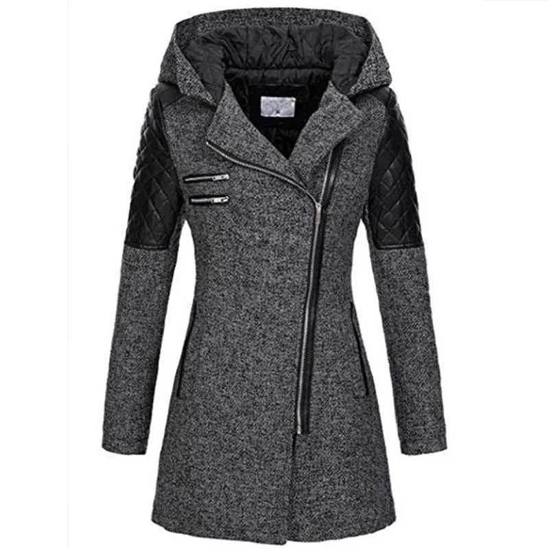 

AliExpress EBAY Autumn/Winter New Oblique Zipper Hooded Woolen Trench Coat