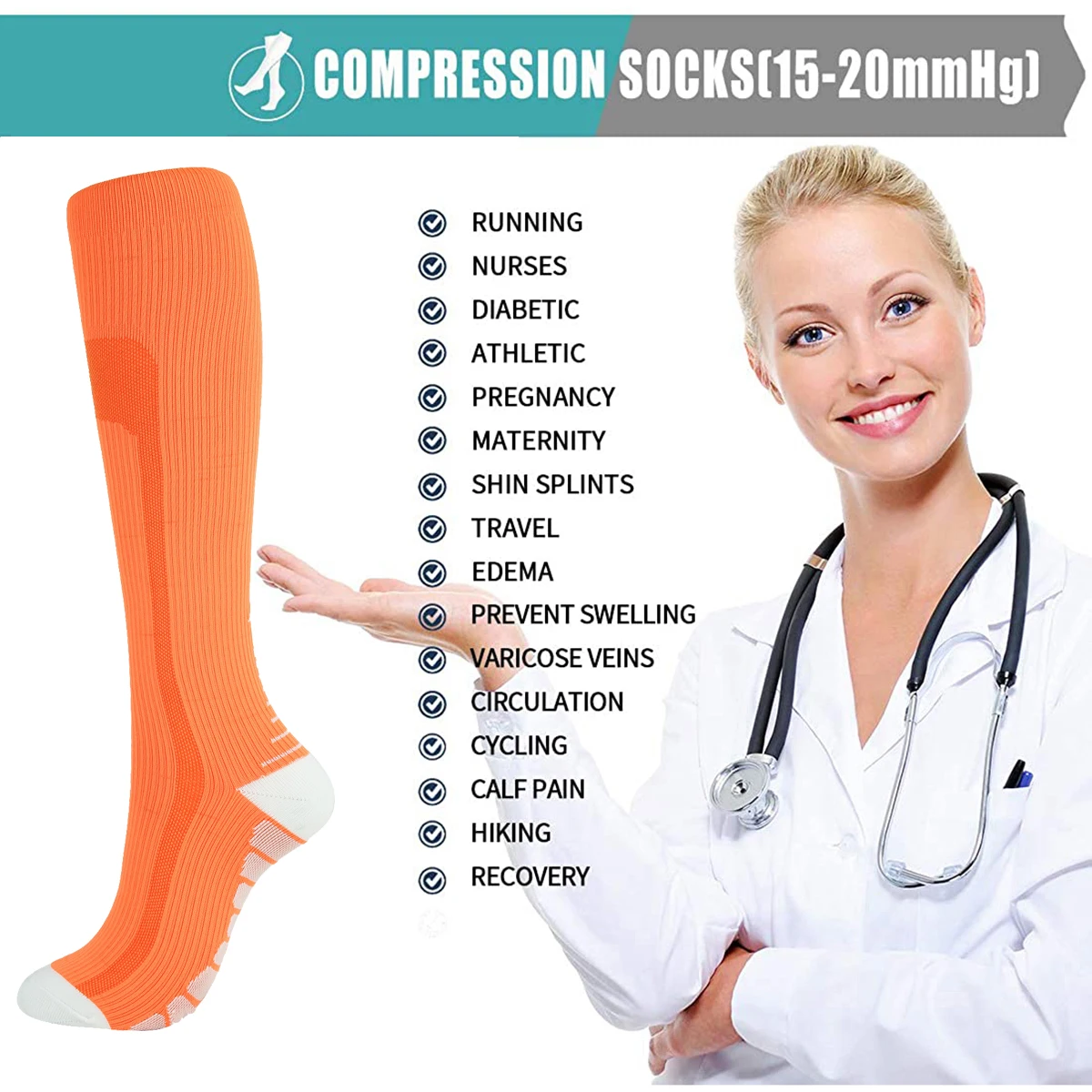 Men and Women Sports Socks Long Tube Compression Socks Cycling Running Basketball Football Socks Fit for Varicose Veins Socks