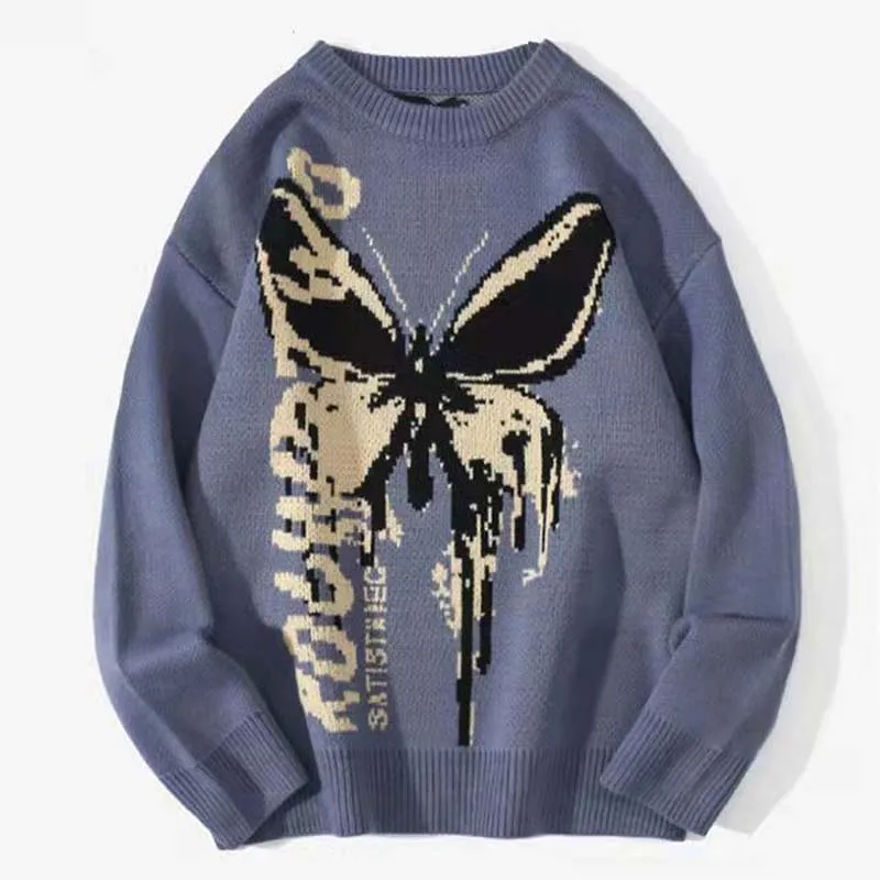 Hip Hop Knitwear Mens Women's Sweaters 2022 Harajuku Fashion Butterfly Male Loose Tops Casual Streetwear Pullover Sweaters