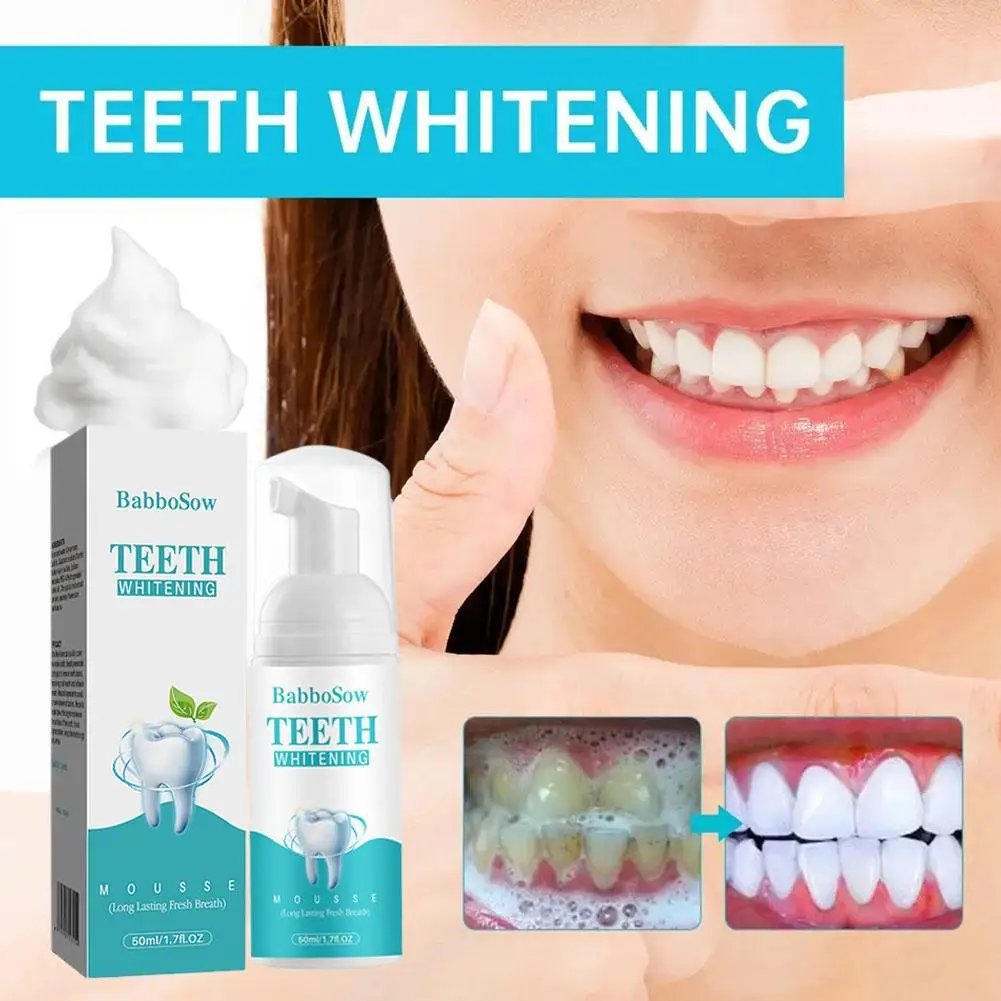 

Teeth Whitening Mousse Toothpaste Dental Bleaching Deep Cleaning Remove Stains Dentistry Fresh Breath Lasting Oral Care 50ML