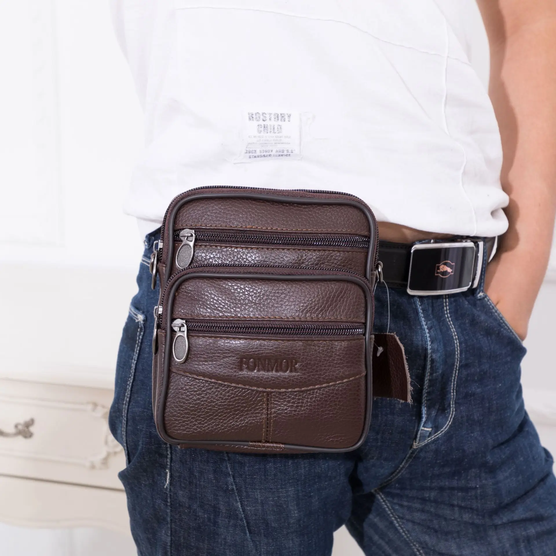 Men Bag Fanny Pack Multi-function Shoulder Waist Bags Leather Mobile Phone Pouch Quality Business Messenger Bag сумка мужская