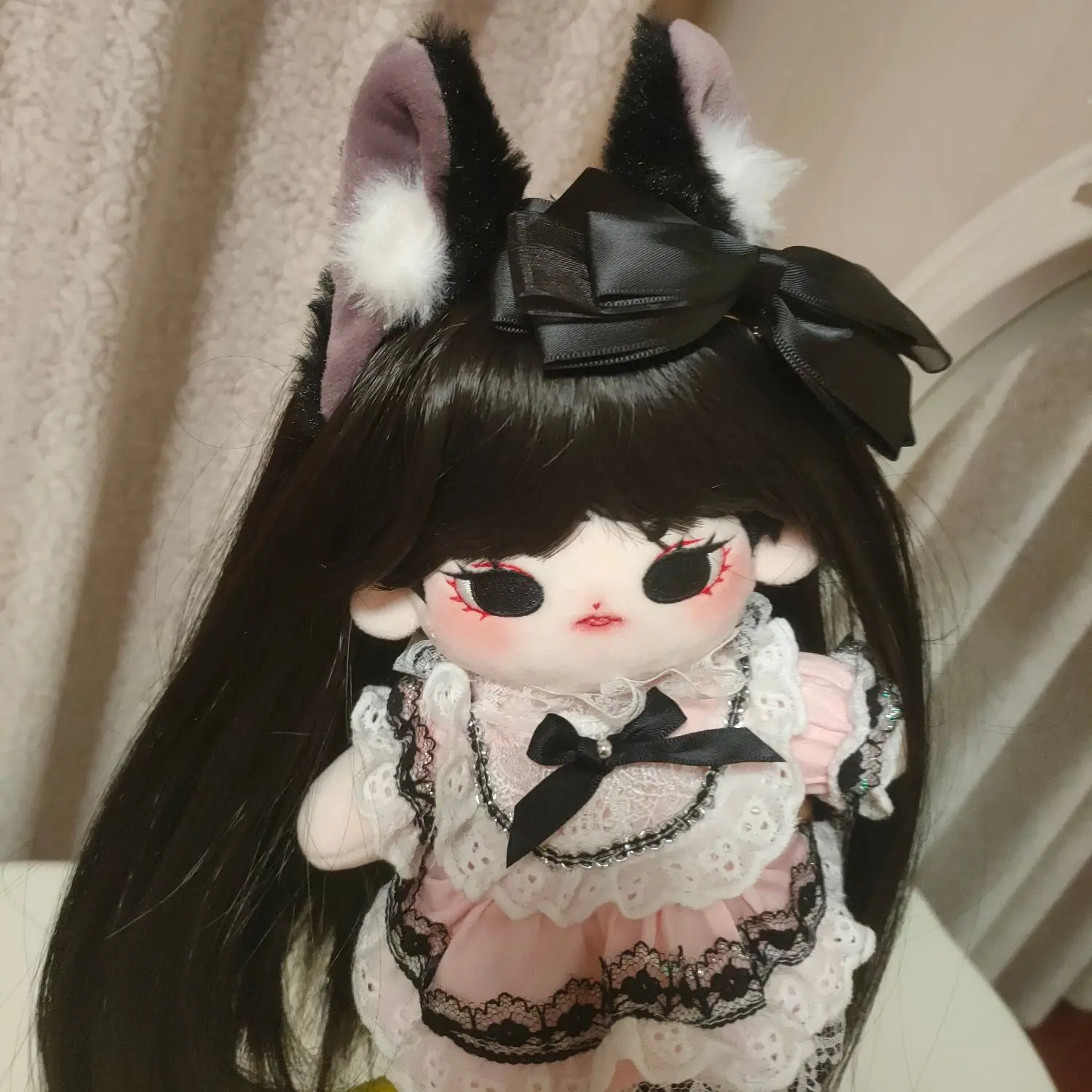 

Одежда для кукол ручной работы в стиле принцессы, розовое платье с черным бантом для плюшевых кукол 15/20/40 см, наряд, игрушки, аксессуары для к...