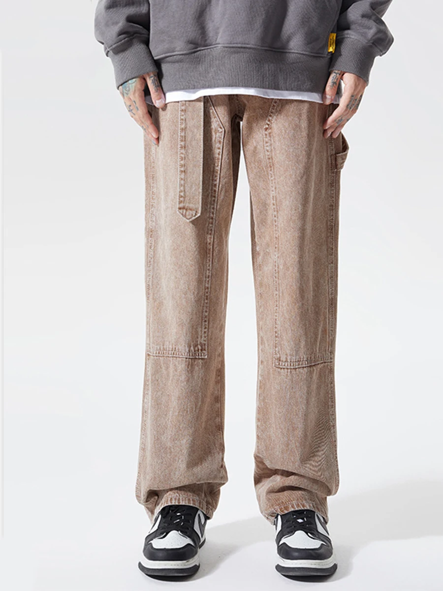 European and American Men's Fashion Trend High Street Jeans Men Retro American Y2k Men Jeans Design Wide Leg Pants Ins Hot Sale