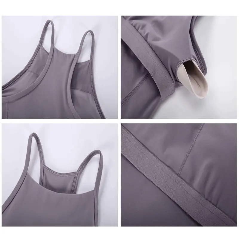 Nepoagym BENO Women Sleeveless Crop Tank Top with Shelf Buit In Bra Longline Sports Bra Naked Feel Racerback