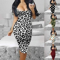 sleeveless clothes close fitting leopard camouflage low cut sleeveless bodycon dress bodycon dress for banquet