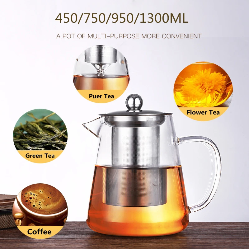 

Coffee Tea Sets Heat Resistant Glass Teapot With Stainless Steel Infuser Heated Container Tea Pot Good Clear Kettle Droshipping