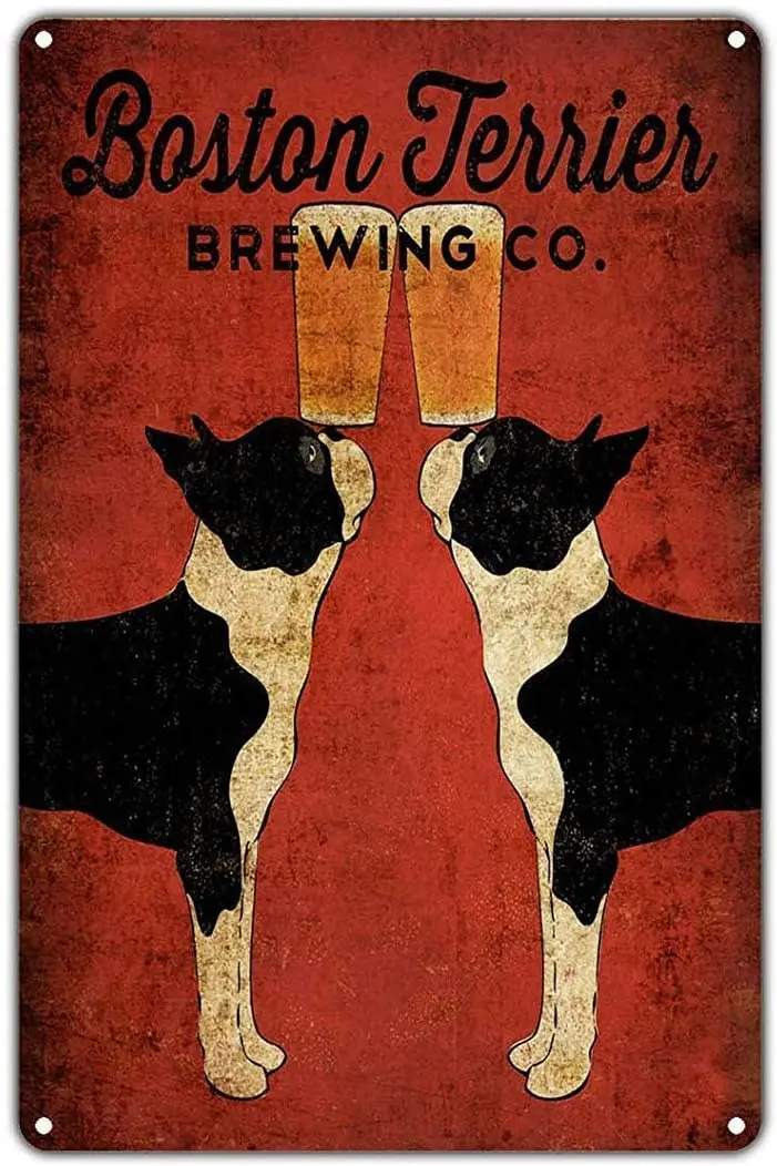 

SAILINA PENGNO Tin Signs Boston Terrier Brewing Co. Beer Crafting Metal Sign for Bedroom Cafe Home Bar Pub Coffee Beer Kitchen