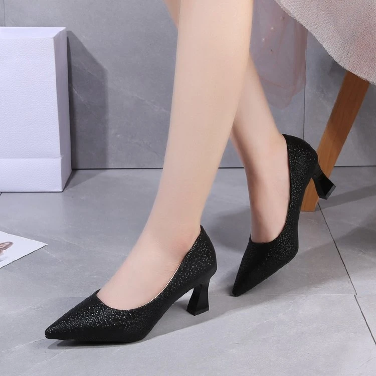 

Thick Heel 2022 Spring and Autumn New All-match Fashion Shallow Soft Leather High Heels Simple Casual Ladies Pointed Shoes