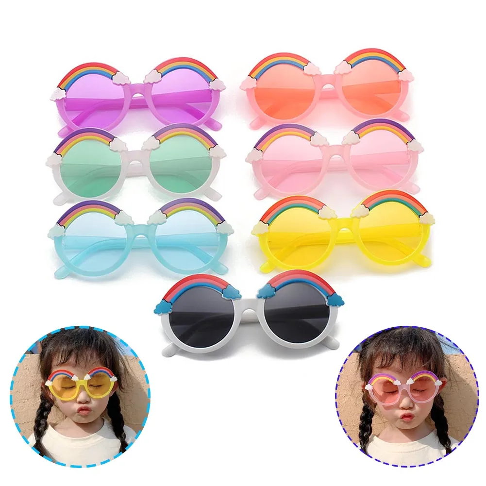 

2022 New Rainbow Kids Cartoon Sunglasses Girls Boy Children Outdoor Jelly Color Round UV400 Sun Glasses Sun Protection Eyewear