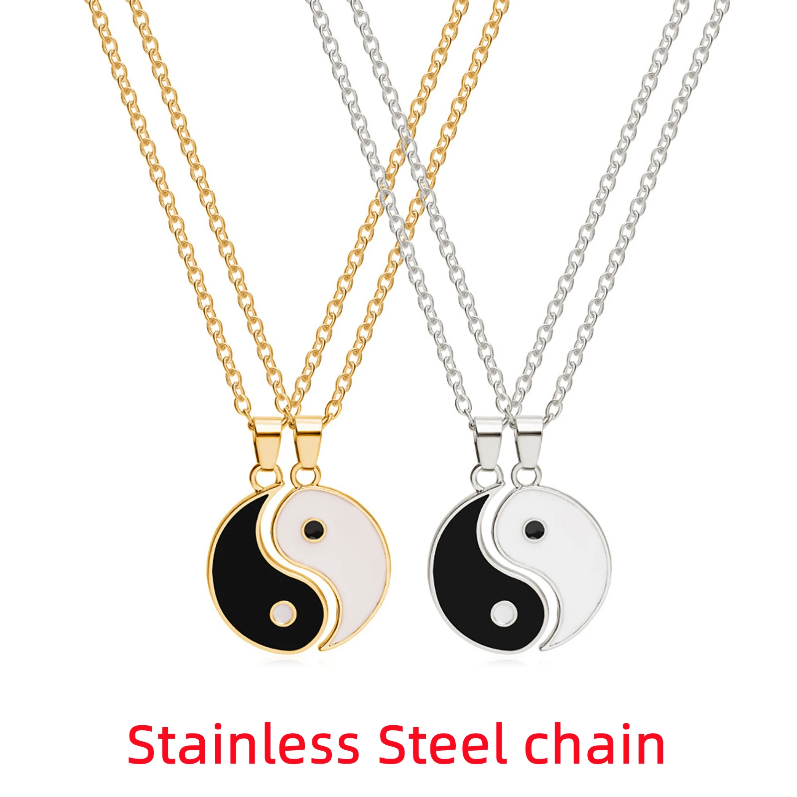 

2Pcs/Set Yin Yang Tai Chi Pendant Stainless Steel Necklaces for Women Mens Jewelry Lover Couples Matching Necklace Wholesale