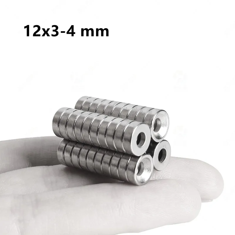 

10~200PCS 12x3-4 Stong Neodymium Magnets Disc 12x4 mm Hole 4mm Minor Diameter Magnet Round Countersunk Magnetic 12*3-4 mm 12*3