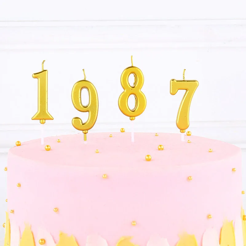 

2023 Golden numbers Candles 0-9 numbers Birthday candles cake decoration party decoration Plug-in gold-plated cake tools