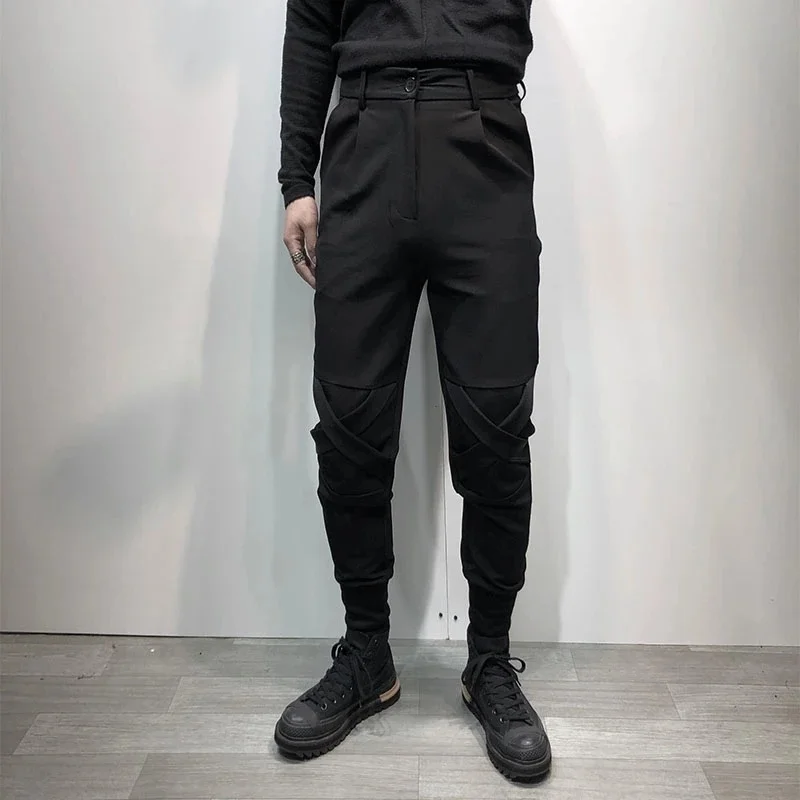 Men's Splicing Tapered Pants Spring Large Dark Simple Fashion Harajuku Style Multifunctional Slim Fit Overalls