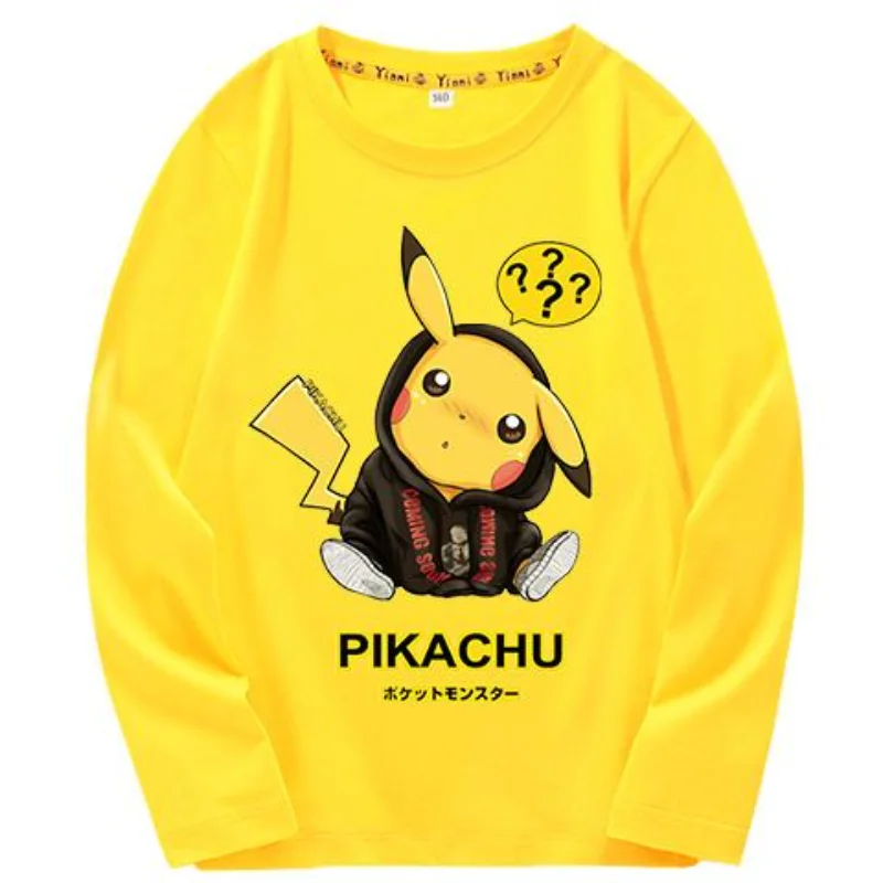 

Pokemon anime peripheral cute Pikachu long sleeve T-shirt cotton top spring and autumn dress boy creative undershirt trend