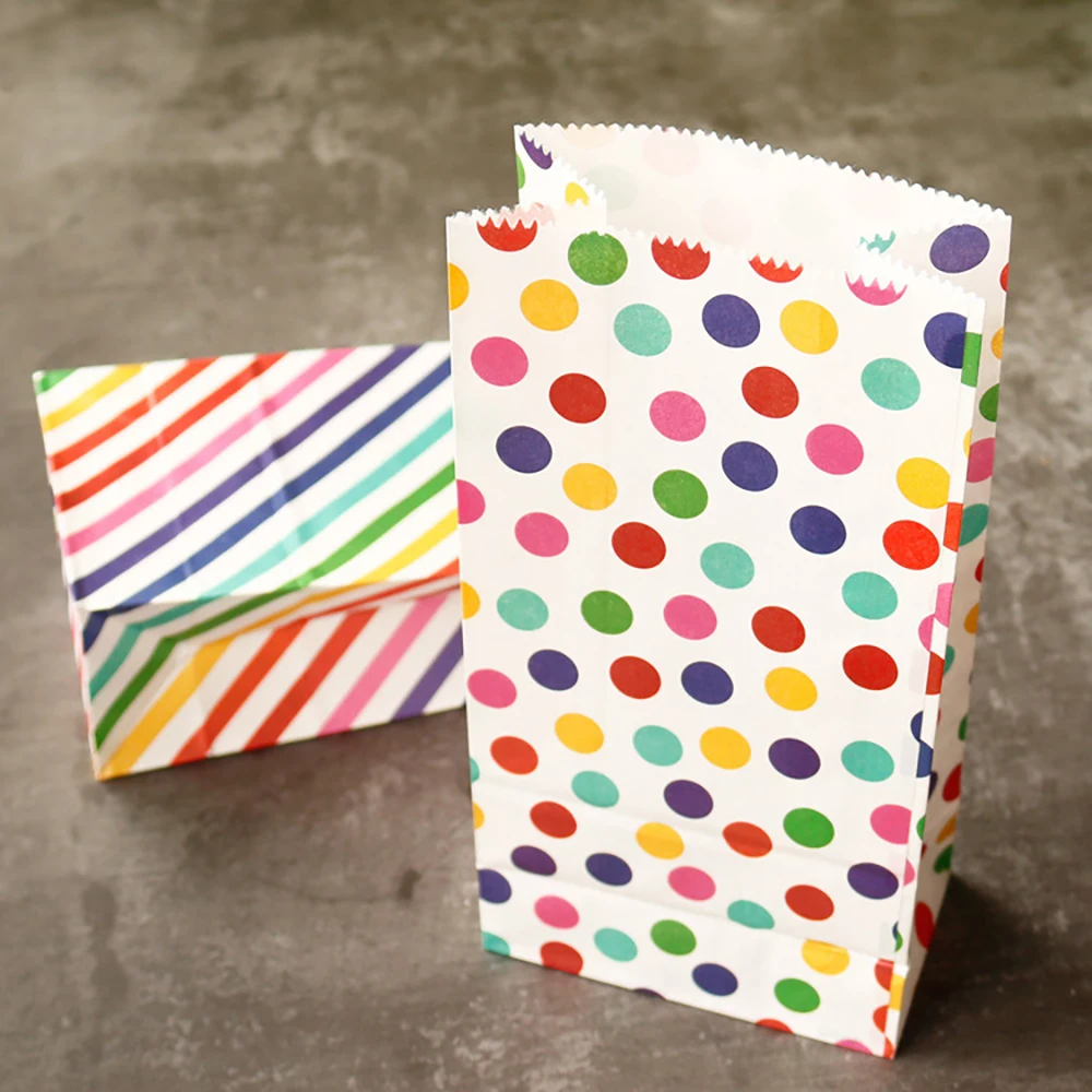 

2-10pcs Colorful Dots Paper Bag Striped Gift Bag Open Top Candy Popcorn Bag Birthday Party Supplies Gift Wrapping Bags