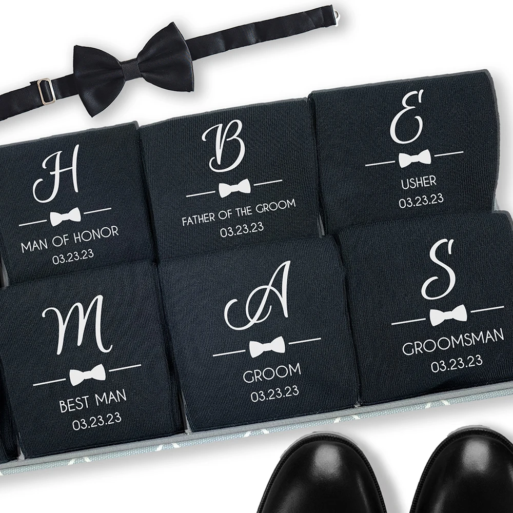 

Personalized Wedding Bestman Groom to be Socks Custom Groom's Party Men's Initial Socks Engagement Proposal Groomsmen Gift