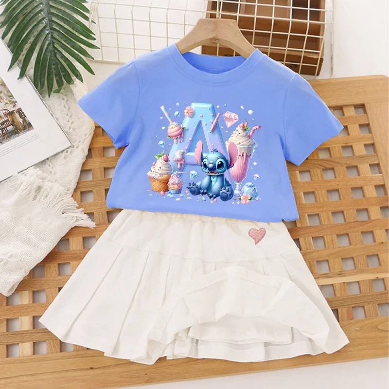 Disney Lilo Stitch футболка для девочек + короткая юбка комплект каваи аниме фигурки