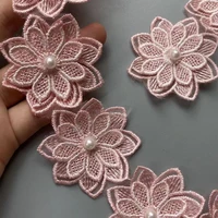 10x soluble pink pearl flower lace trim polyester embroidered ribbon fabric sewing supplies craft decor diy handmade materials