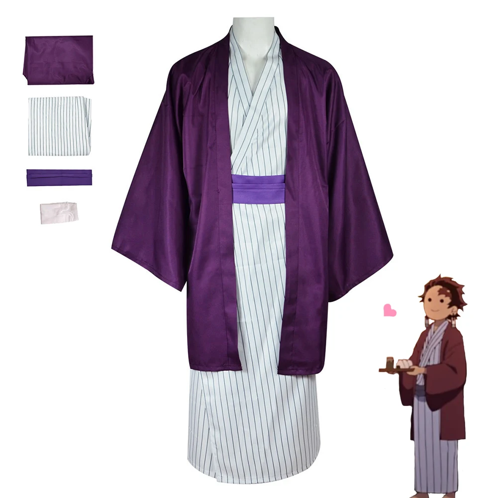 

Demon Slayer Kamado Tanjirou Cosplay Costume Fantasia Halloween Carnival Disguise Clothes Anime Role Kimono Outfits