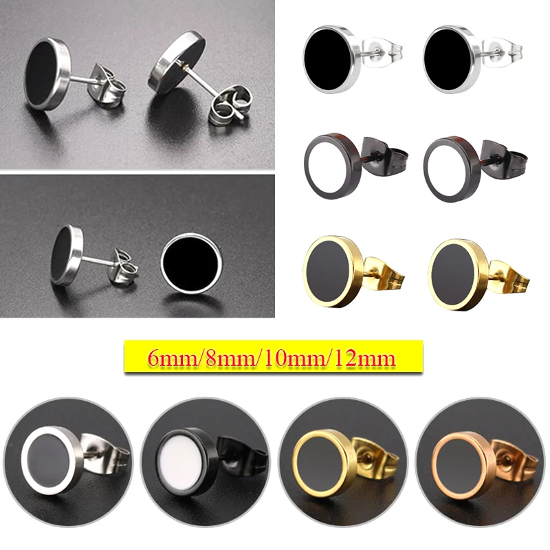 

Punk Titanium Steel Men's Earings Round Black Oil Drip Stud Earrings For Men Hiphop Stainless Steel Ear Accessories Jewelry Gift