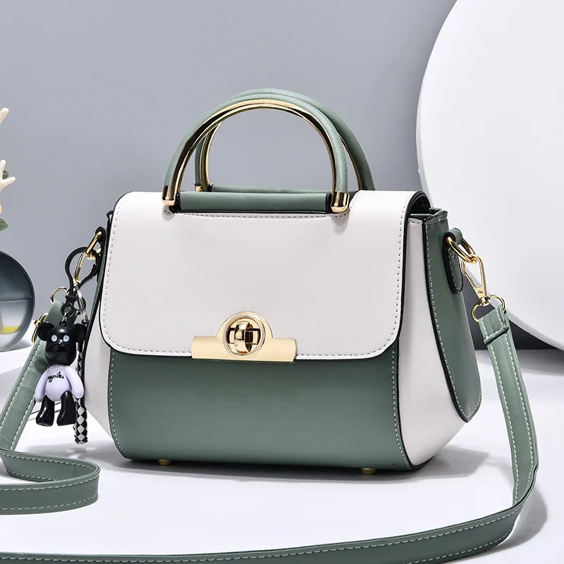 

Женская сумка-ведро в стиле пэчворк, модная двухцветная Сумочка через плечо с замком, Роскошный дизайнерский брендовый чемоданчик