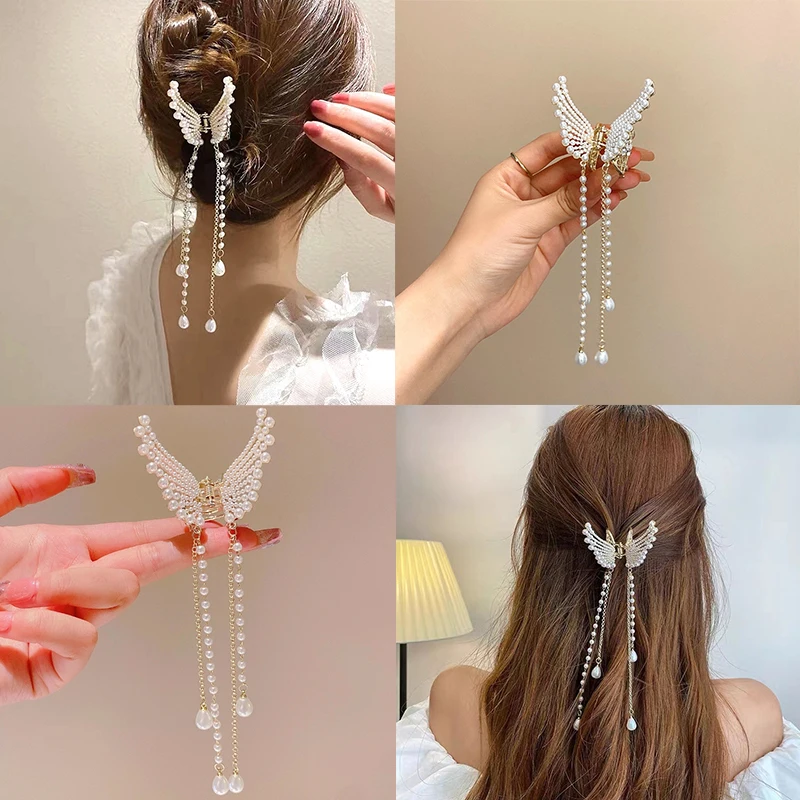 

Tassel Butterfly Pearl Hair Clip Women Hair Claw Elegant Hairpin Hair Crab Hair Accessories for Women
