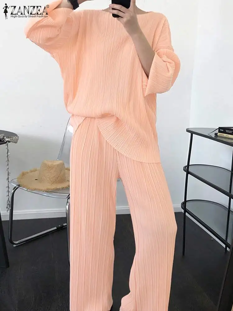 Женские модные комплекты Повседневная Свободная плиссированная одежда блузка с