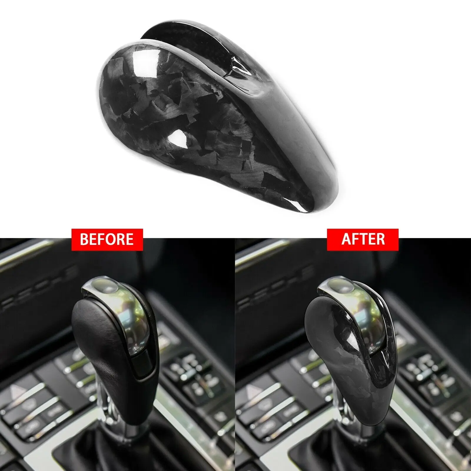 Forged Carbon Fiber Black Gear Shift Knob Head Cover Trim Sticker For Porsche Macan Panamera