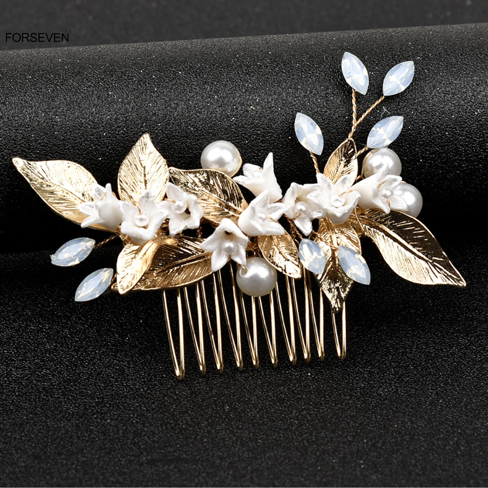 Metal Leaf Headpiece Pearl Headdress Women Girls Party Hair Jewelry