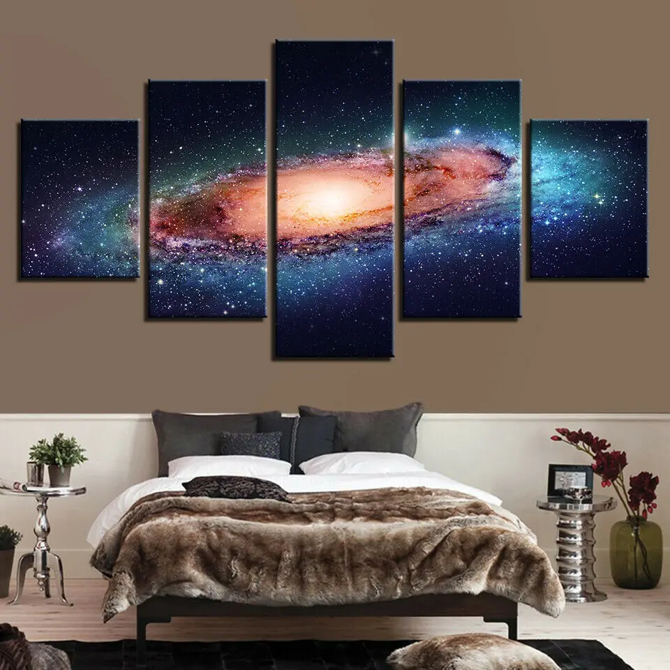 

Солнечная система Вселенная Звезды Печать на холсте картина настенное Искусство Декор для дома 5 панелей фотоплакат без рамки