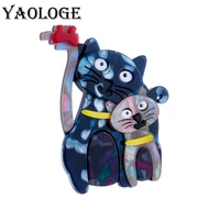 yaologe acrylic mother kid cats brooch pins for women unisex creative cartoon animal badge fashion casual party brooches gifts
