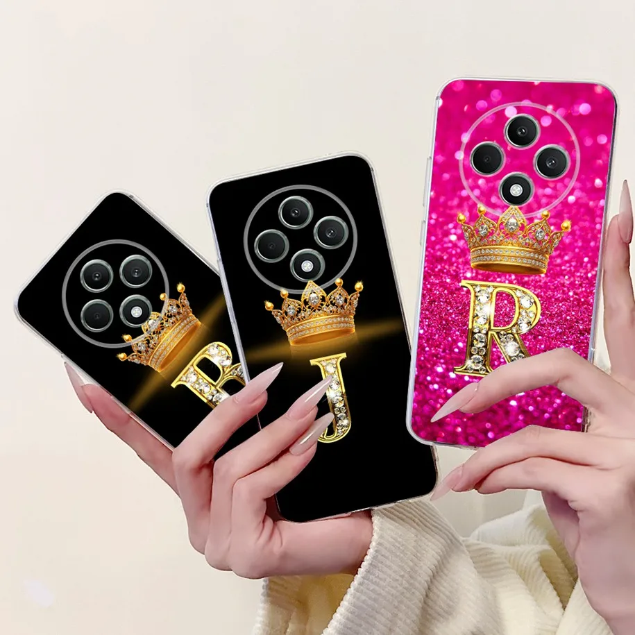 For OPPO Reno12 F 2024 Case CPH2637 Cover Fashion Crown Letters Soft Silicone Transparent FS Reno12F Funda