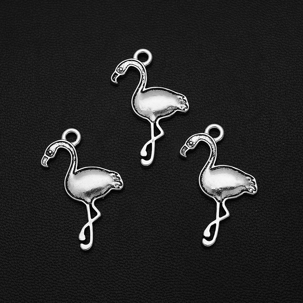 

10pcs/Lots 18x28mm Antique Silver Plated Flamingo Charms Bird Pendants For Diy Earrings Trend Making Materials Accessories Parts
