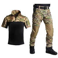 han wild hiking suit army camouflage combat t shirt men military airsoft suit summer outdoor tactical shirt pants multicam set