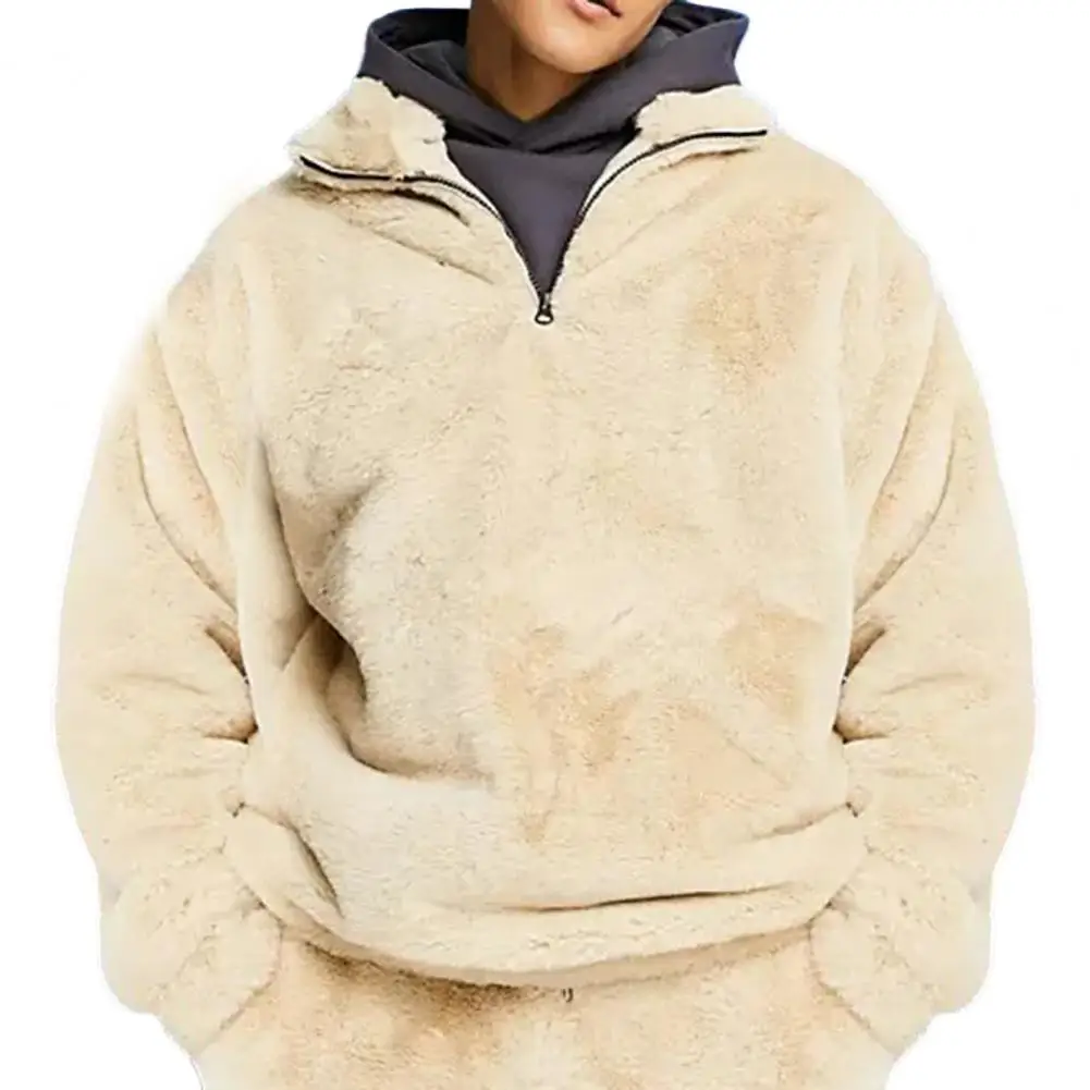 

Trendy Men Winter Sweatshirt High Collar Keep Warm Thermal Thick Cozy Autumn Sweatshirt